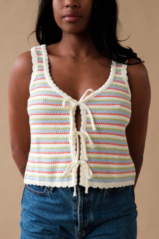  칼라한 블라우스 마이 크로셰 타이 탱크탑 크림