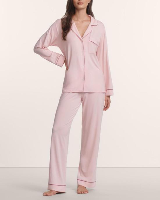  에버제이 라운지 웨어 지젤 롱 파자마 세트 연분홍/피그 색상