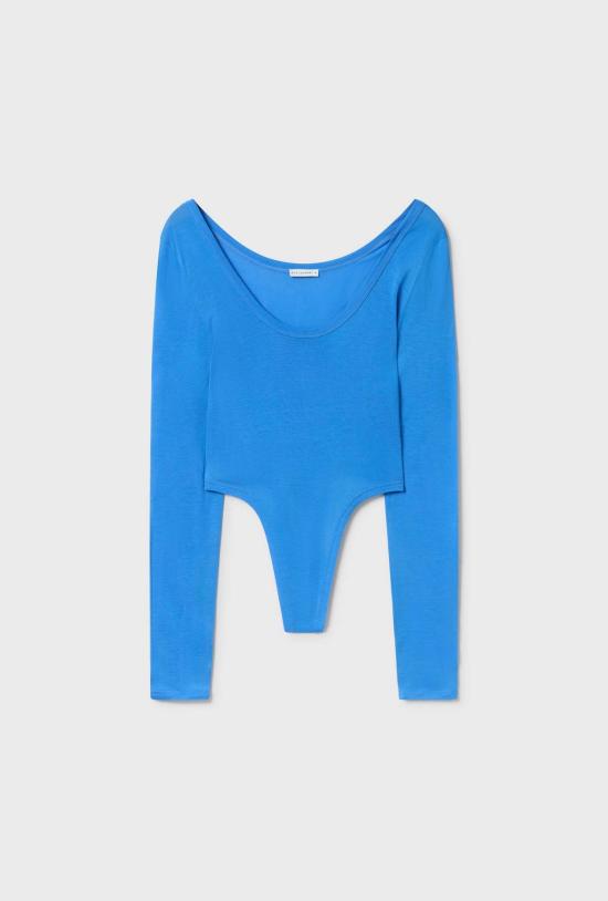  실크 런드리 바디수트 티셔츠 컷어웨이 롱 슬리브 바디수트 웨이브