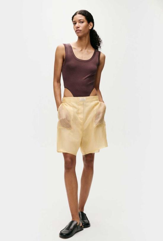  실크 런드리 바디수트 티셔츠 저지 모달 컷어웨이 보디수트 카카오