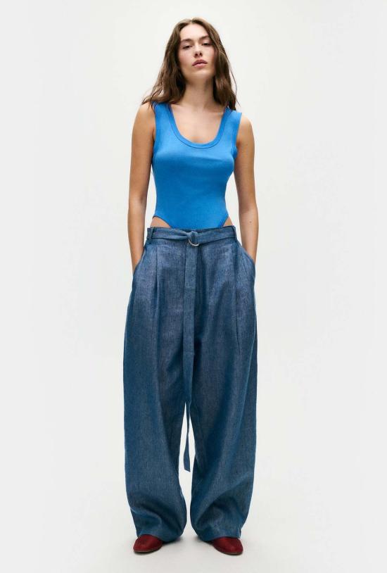  실크 런드리 바디수트 티셔츠 컷어웨이 바디수트 웨이브