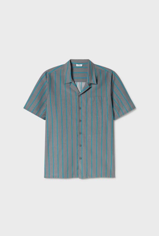  실크 런드리 셔츠 실크 세탁 면 실크 캠프 셔츠 산소 스트라이프 - SILK LAUNDRY