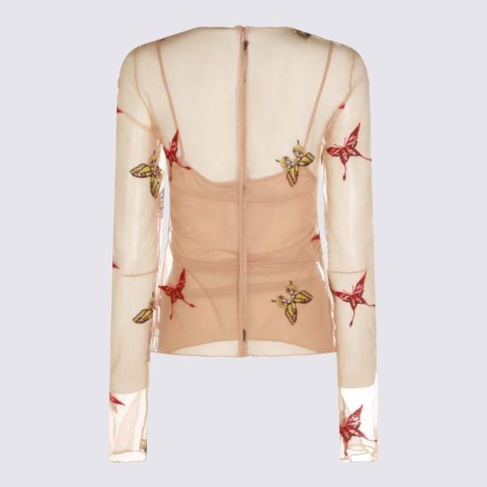  블루마린 블라우스 탑 카멜/멀티 - BLUMARINE