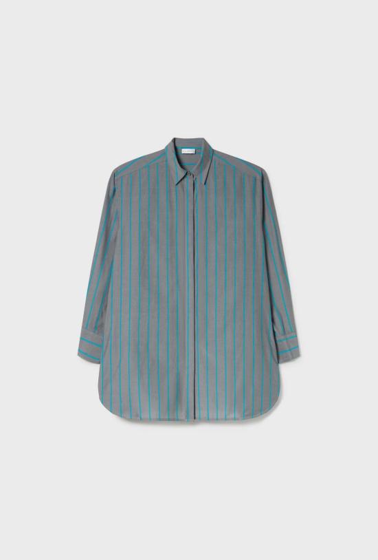 실크 런드리 셔츠 실크 세탁 면 실크 모닝 셔츠 산소 스트라이프 - SILK LAUNDRY