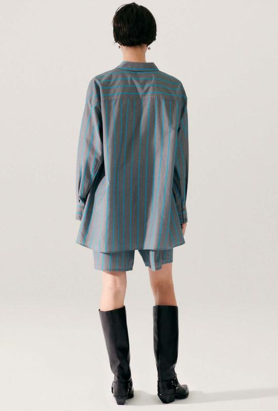  실크 런드리 셔츠 실크 세탁 면 실크 모닝 셔츠 산소 스트라이프 - SILK LAUNDRY