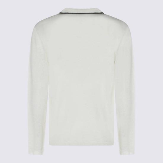  조르지오 아르마니 폴로 티셔츠 아이보리 린넨 실크 블렌드 폴로 셔츠 - GIORGIO ARMANI