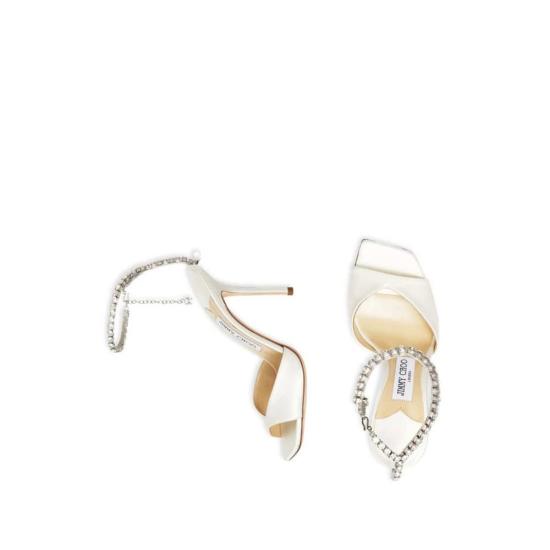  지미추 샌들 크리스탈 장식 앵클 스트랩  화이트 - JIMMY CHOO