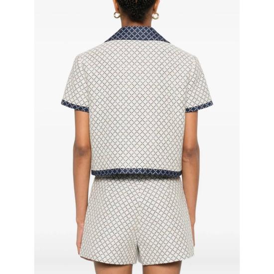  구찌 수트 자켓 기하학 패턴 반팔 블레이저 베이지/블루 - GUCCI