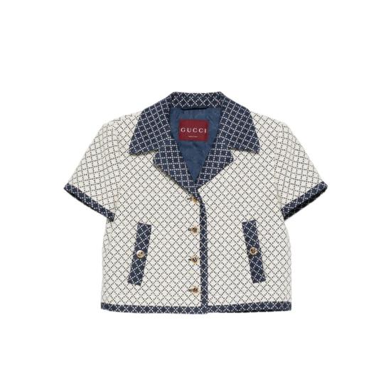  구찌 수트 자켓 기하학 패턴 반팔 블레이저 베이지/블루