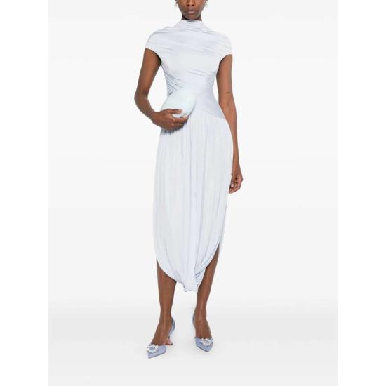  셀프 포트레이트 롱 원피스 자화상 주름 디테일 드레이프 드레스 블루 - SELF PORTRAIT