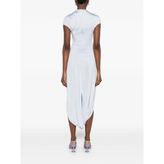  셀프 포트레이트 롱 원피스 자화상 주름 디테일 드레이프 드레스 블루 - SELF PORTRAIT