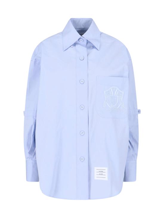  톰브라운 솔리드 포플린 크레스트 엠브로이더리 암밴드 슈퍼사이즈 셔츠 FLL079E F1004 480 Blue