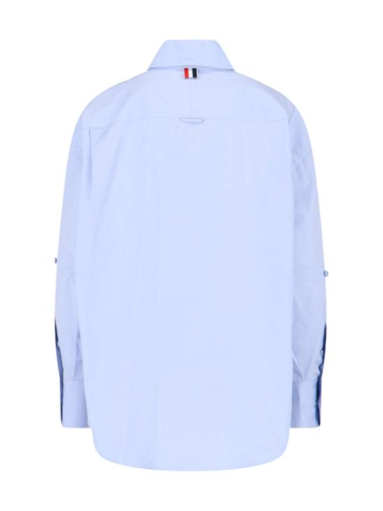  톰브라운 솔리드 포플린 크레스트 엠브로이더리 암밴드 슈퍼사이즈 셔츠 FLL079E F1004 480 Blue - THOM BROWNE