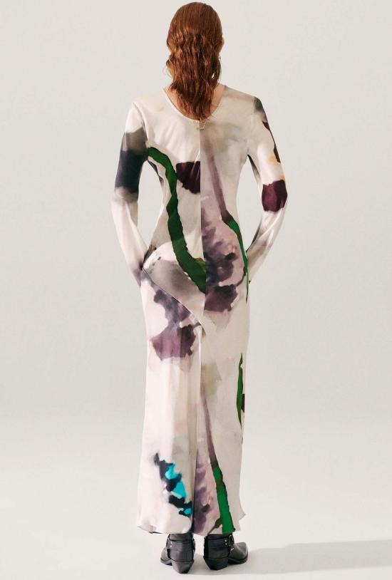  실크 런드리 롱 원피스 실크 세탁 긴팔 바이어스 드레스 인산염 - SILK LAUNDRY