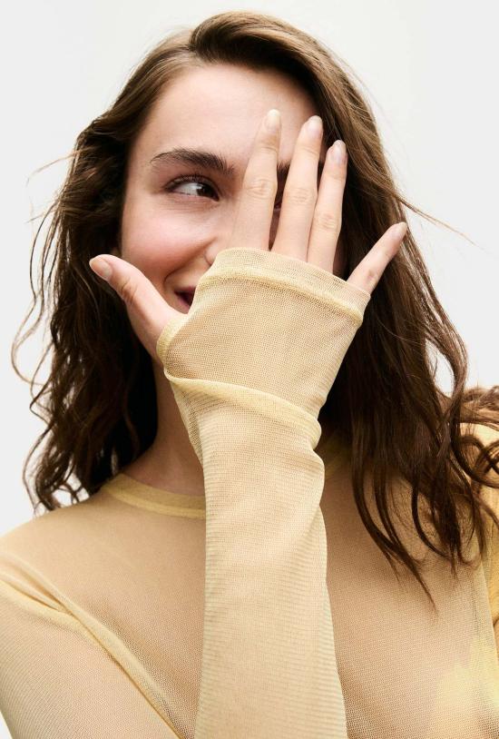  실크 런드리 긴팔 티셔츠 실크 세탁망사 긴팔 상의 - SILK LAUNDRY