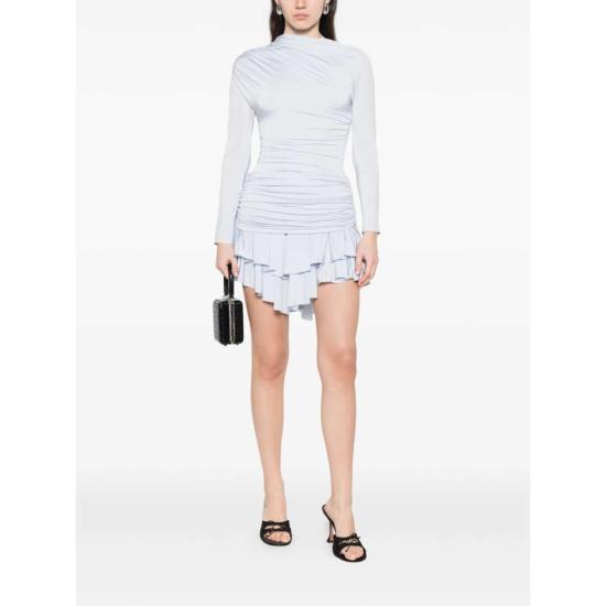  셀프 포트레이트 숏 원피스 러플 밑단 개더 드레스 블루 - SELF PORTRAIT