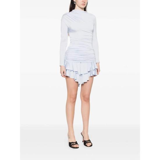  셀프 포트레이트 숏 원피스 러플 밑단 개더 드레스 블루 - SELF PORTRAIT