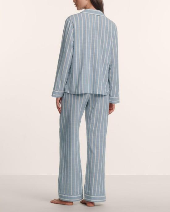  에버제이 라운지 웨어 노티코 롱 파자마 세트 클래식 스트라이프 슬레이트 블루/아이보리 - EBERJEY
