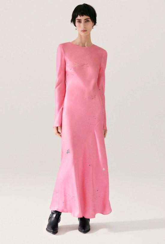  실크 런드리 롱 원피스 실크 세탁 긴팔 바이어스 드레스 호그워시