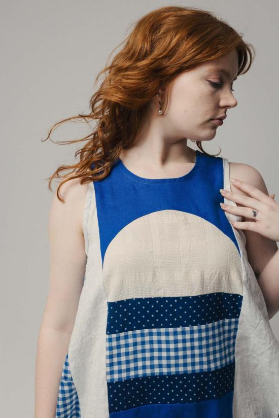  Pamut Apparel USA 미디 원피스 파무트 어패럴 USA 기하학 드레스 여름 패치워크 - PAMUT APPAREL