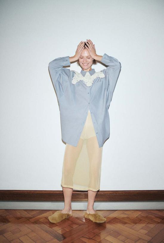  실크 런드리 미디 스커트 실크 세탁망사 스커트 쉘 - SILK LAUNDRY