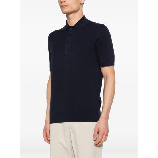  브루넬로 쿠치넬리 폴로 티셔츠 Brunello Cucinelli 스웨터 폴로 셔츠 네이비 블루 - BRUNELLO CUCINELLI