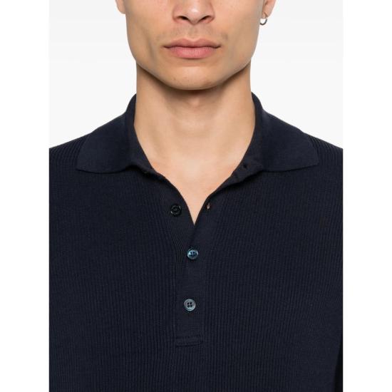  브루넬로 쿠치넬리 폴로 티셔츠 Brunello Cucinelli 스웨터 폴로 셔츠 네이비 블루 - BRUNELLO CUCINELLI