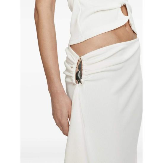  크리스토퍼에스버 미디 스커트 크리스토퍼 에스버 펜던트 디테일 캐스케이드 디테일 개더 디테일 비대칭 밑단  화이트 - CHRISTOPHER ESBER