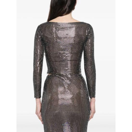  셀프 포트레이트 블라우스 장식 라운드넥 긴팔  블랙 - SELF PORTRAIT