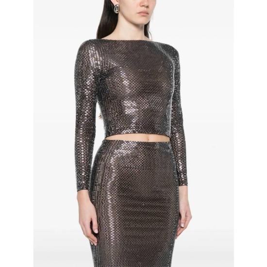  셀프 포트레이트 블라우스 장식 라운드넥 긴팔  블랙 - SELF PORTRAIT