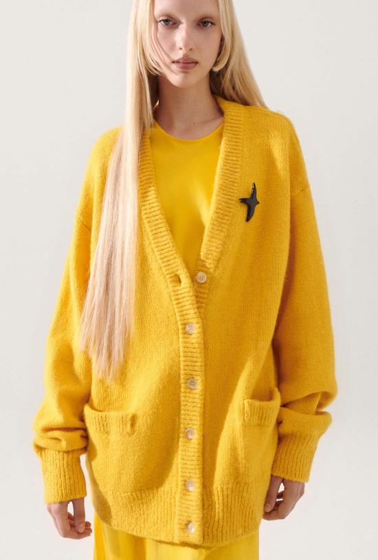  실크 런드리 가디건 실크 세탁 알파카 슬라우치  마리골드