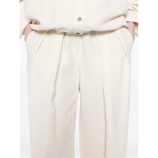  브루넬로 쿠치넬리 스트레이트 팬츠 와이드 레그 플리츠 디테일 팬츠 화이트 - BRUNELLO CUCINELLI