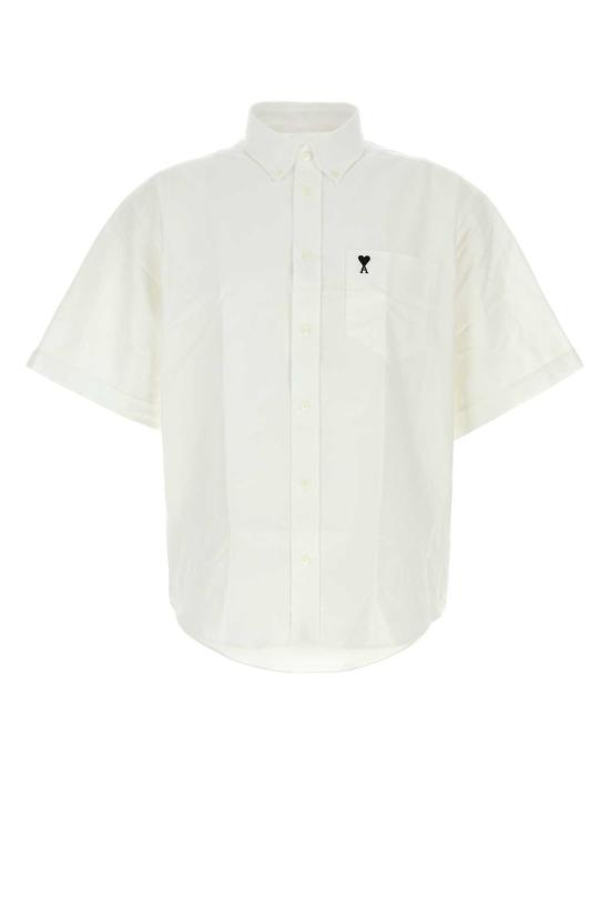 아미 긴팔 티셔츠 Ami Alexandre Mattiussi Quota Boxy Short Sleeve Shirt With Button Blancnaturel