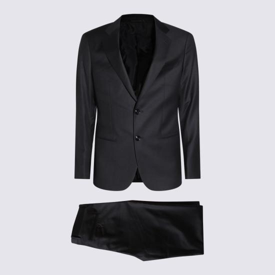  조르지오 아르마니 수트 자켓 다크 블루 코튼 수트 - GIORGIO ARMANI