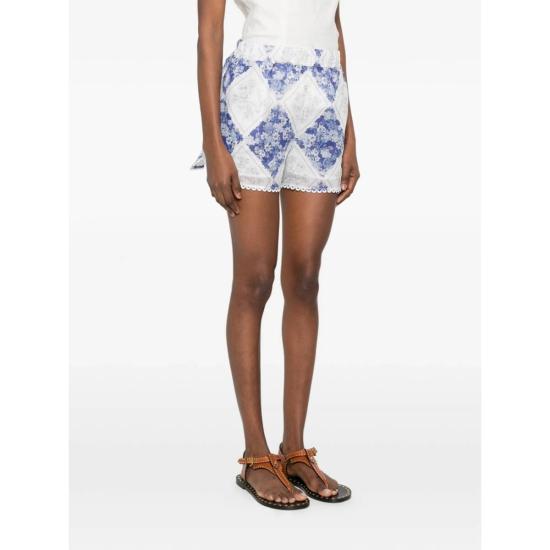  트윈셋 숏팬츠 플로럴 프린트 레이스 트림 반바지 (블루/화이트) - TWINSET