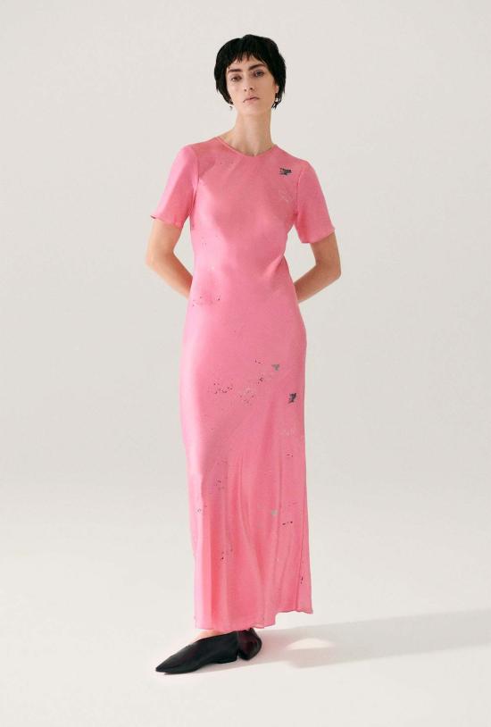  실크 런드리 롱 원피스 실크 세탁 반팔 바이어스 드레스 호그워시 - SILK LAUNDRY