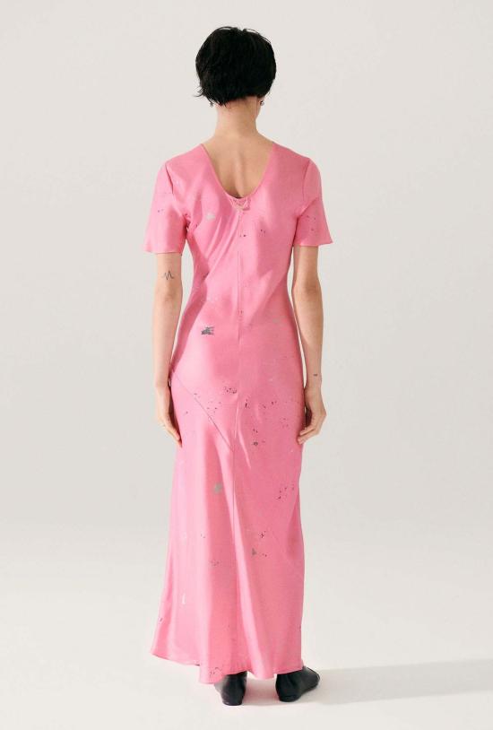  실크 런드리 롱 원피스 실크 세탁 반팔 바이어스 드레스 호그워시 - SILK LAUNDRY