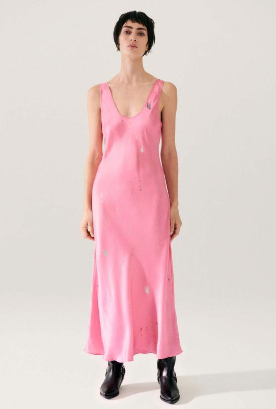  실크 런드리 롱 원피스 실크 세탁 스쿱넥 드레스 호그워시