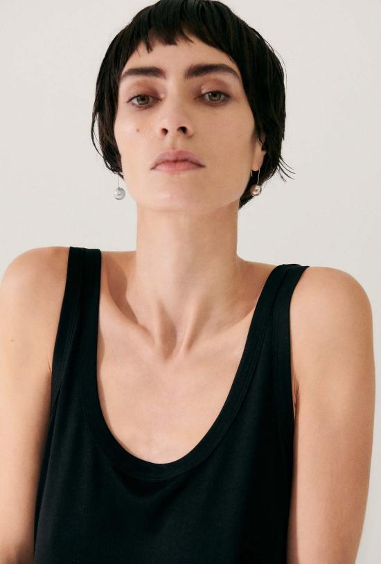  실크 런드리 민소매 티셔츠 저지 스쿱 탱크탑 블랙 - SILK LAUNDRY