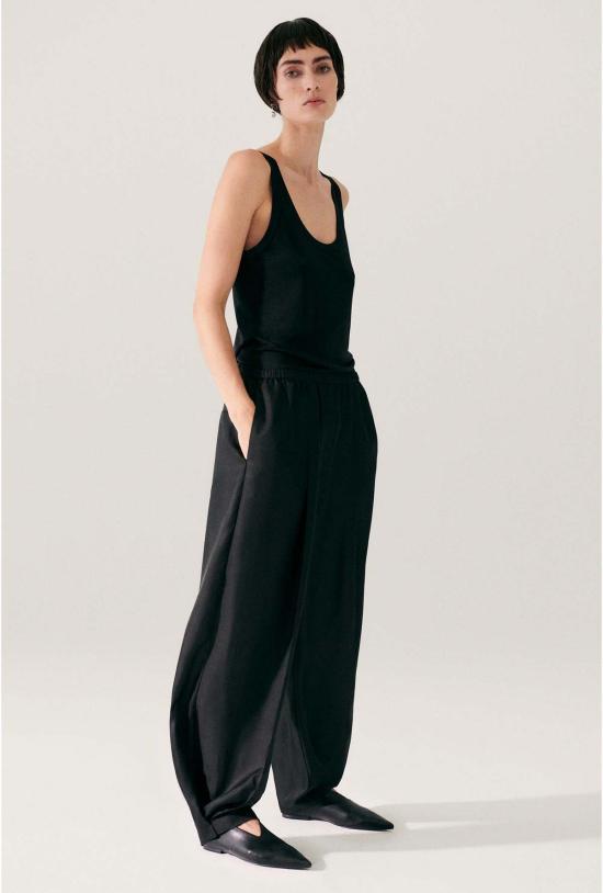  실크 런드리 민소매 티셔츠 저지 스쿱 탱크탑 블랙 - SILK LAUNDRY