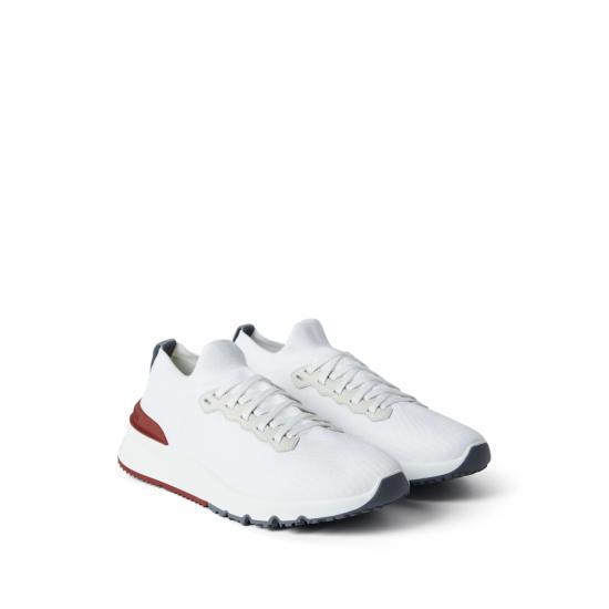 26SS 브루넬로 쿠치넬리 코튼 니트 세미 폴리쉬드 카프스킨 러너 MZUPMBO252 CJ987 WHITE - BRUNELLO CUCINELLI