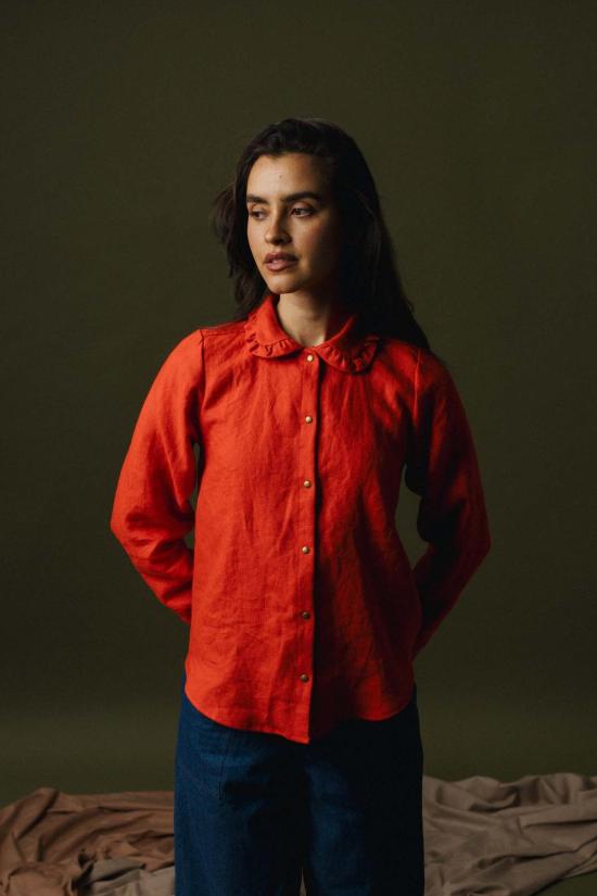  Pamut Apparel USA 탑 Pamut Apparel Usa 러플 칼라 셀린느 셔츠 리넨 - OTHER BRANDS