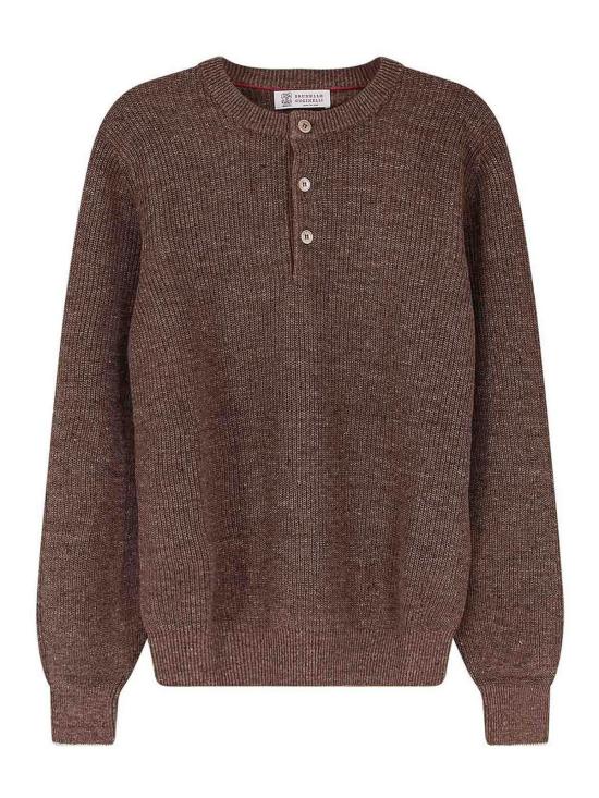 26SS 브루넬로 쿠치넬리 헨리넥 코튼 리넨 블렌디드 하프 잉글리시 립 니트 스웨터 M2L707711CNO22 Beige