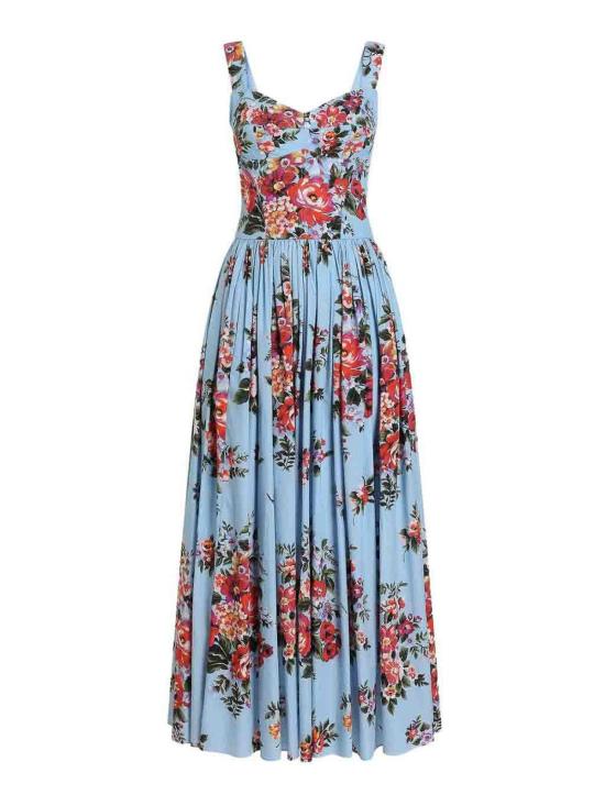 26SS 돌체앤가바나 플라워 부케 프린트 코튼 드레스 F6TTHTHS5UUHC5ZO Light Blue