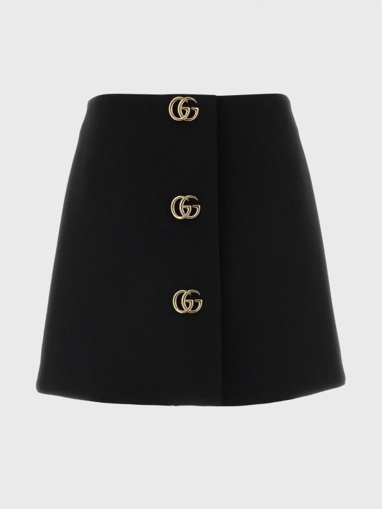 26SS 구찌 크레이프 울 더블 G 버튼 스커트 864526ZACKN 1000 Black - GUCCI