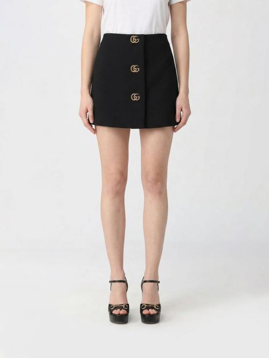 26SS 구찌 크레이프 울 더블 G 버튼 스커트 864526ZACKN 1000 Black