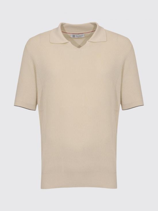 26SS 브루넬로 쿠치넬리 잉글리시 립 코튼 니트 폴로셔츠 M29400015 CSG56 Hazel - BRUNELLO CUCINELLI