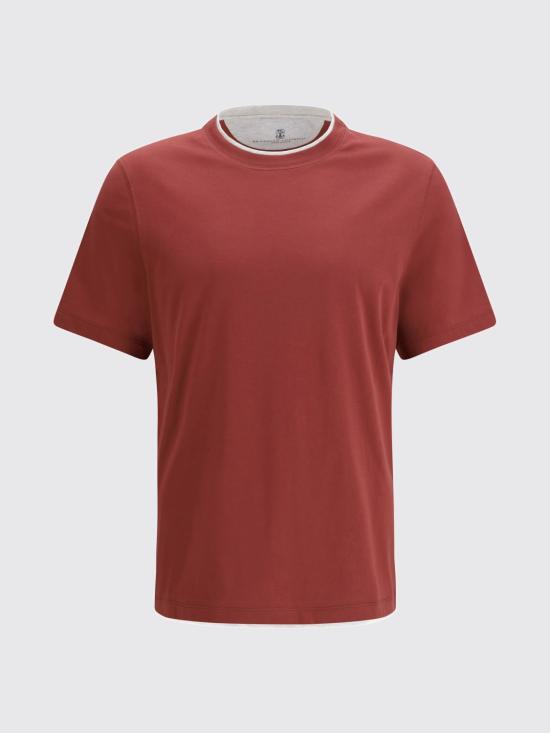 26SS 브루넬로 쿠치넬리 자수 로고 티셔츠 M0B137427 CMJ53 Red - BRUNELLO CUCINELLI
