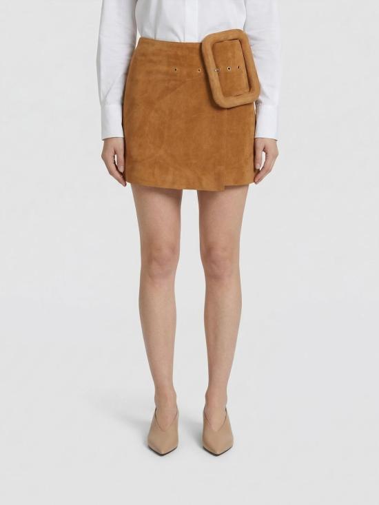 26SS 아미 고트 레더 빅 버클 벨티드 미니 스커트 FSK464LH0059 236 Brown