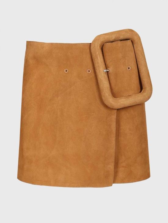 26SS 아미 고트 레더 빅 버클 벨티드 미니 스커트 FSK464LH0059 236 Brown - AMI